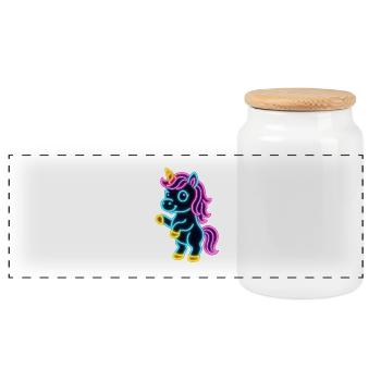 Süßes Neon Einhorn stehend | Bunt und leuchtend - Panorama Keksdose mit Holzdeckel - Weiß - Vorne