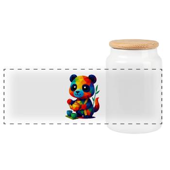 WPAP Polygon Kawaii Stil Tiere Baby Panda Teetasse - Panorama Keksdose mit Holzdeckel - Weiß - Vorne