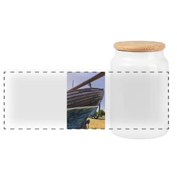 Escapade, a retired yacht - Panoramic Cookie Jar with Wooden Lid - white - Front