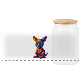 WPAP Polygon Kawaii Style Baby Kangaroo - Panoramic Cookie Jar with Wooden Lid - white - Front