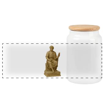 Statue de philosophe antique avec smartphone - Boîte à biscuits avec couvercle en bois - blanc - Devant
