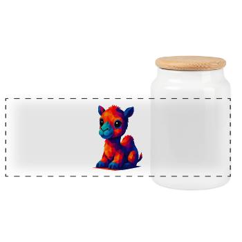 WPAP Polygon Kawaii Animals Style Baby Camel Dromedary - Panoramic Cookie Jar with Wooden Lid - white - Front