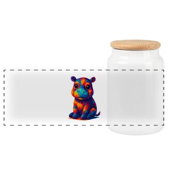 WPAP Polygon Kawaii Style Baby Hippo Hippo - Panoramic Cookie Jar with Wooden Lid - white - Front