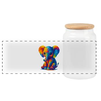 WPAP Polygon Kawaii Style Baby Elephant - Panoramic Cookie Jar with Wooden Lid - white - Front
