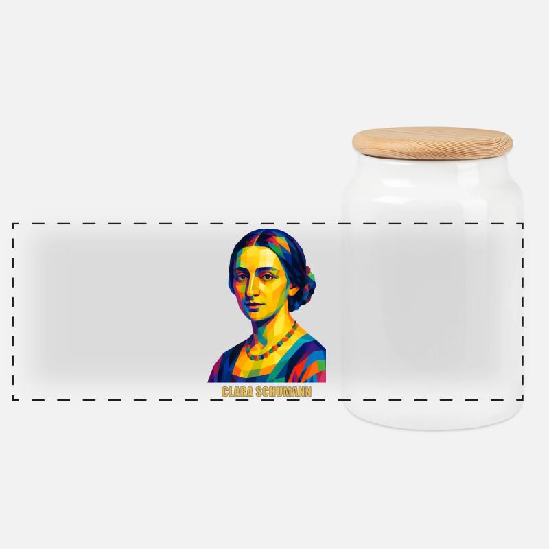 WPAP Polygon Portrait Clara Schumann Komponistin - Panorama Keksdose mit Holzdeckel - Weiß