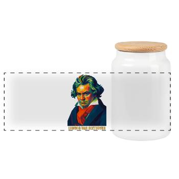 WPAP Polygon Portrait Ludwig van Beethoven - Boîte à biscuits avec couvercle en bois - blanc - Devant