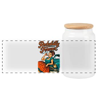 Rockabilly Forever Cherries Wife 50s Gift - Panoramic Cookie Jar with Wooden Lid - white - Front