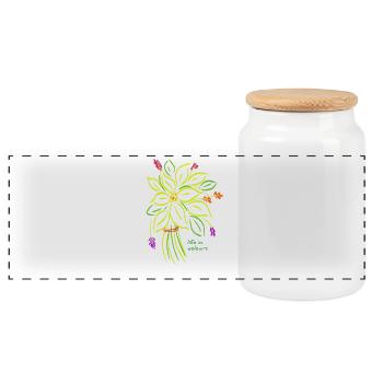 Vibrant Floral Illustration - Panoramic Cookie Jar with Wooden Lid - white - Front