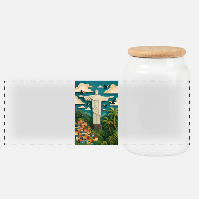 Christus Statue in tropischer Kulisse/Rio  - Panorama Keksdose mit Holzdeckel - Weiß
