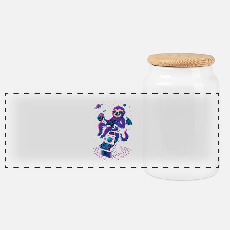 Space Gamer Sloth avec boisson et arcade - Boîte à biscuits avec couvercle en bois - blanc