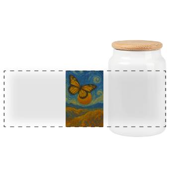 Butterfly in Van Gogh style - Panoramic Cookie Jar with Wooden Lid - white - Front