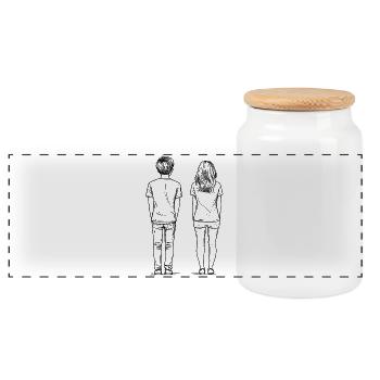 Man and woman from behind - Panoramic Cookie Jar with Wooden Lid - white - Front