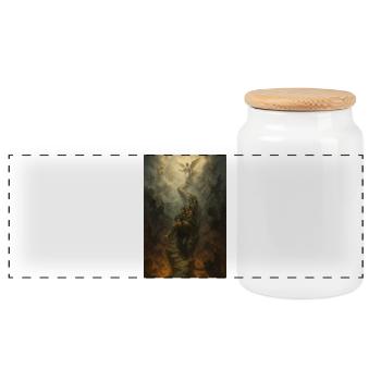 "The Path Between – Heaven, Hell and Human Fear" - Panoramic Cookie Jar with Wooden Lid - white - Front