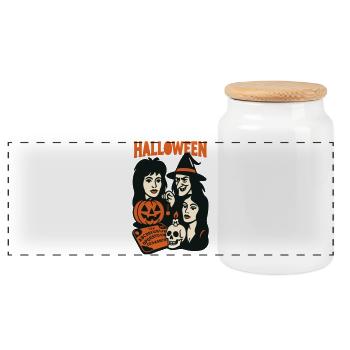Halloween Hexen - Panorama Keksdose mit Holzdeckel - Weiß - Vorne