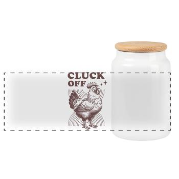Humorous chicken with text - Panoramic Cookie Jar with Wooden Lid - white - Front