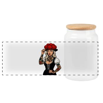 Black Forest Tattoo Girl – Bollenhut Beauty - Panoramic Cookie Jar with Wooden Lid - white - Front