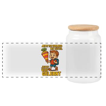 Funny 1 day of school motif - Panoramic Cookie Jar with Wooden Lid - white - Front