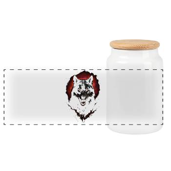 Dunkler Wolf, intensive Nachtkreatur, roter Heiligenschein - Panorama Keksdose mit Holzdeckel - Weiß - Vorne