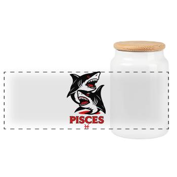Pisces Zodiak Shark - Panorama Keksdose mit Holzdeckel - Weiß - Vorne