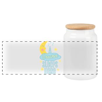 Sleeping Dreamer Astronaut Design - Panoramic Cookie Jar with Wooden Lid - white - Front