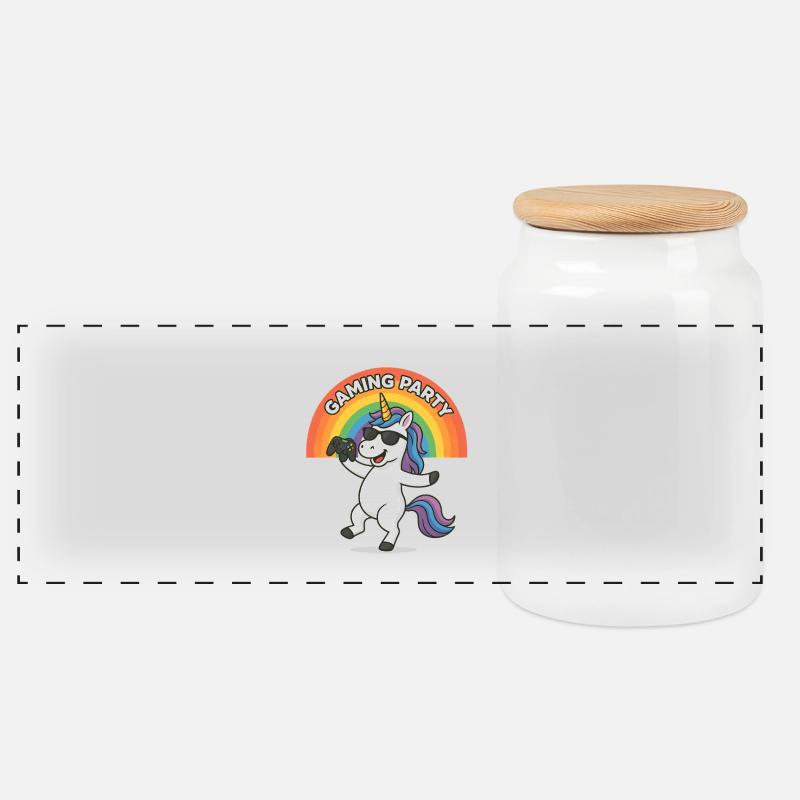 Conception de fête de jeu de licorne - Boîte à biscuits avec couvercle en bois - blanc