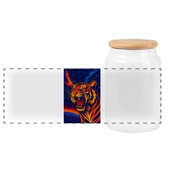 Celestial Tiger Nebula Design, Love Tigers - Panoramic Cookie Jar with Wooden Lid - white - Front