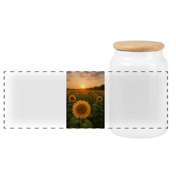 Champs de tournesols au coucher du soleil - Boîte à biscuits avec couvercle en bois - blanc - Devant