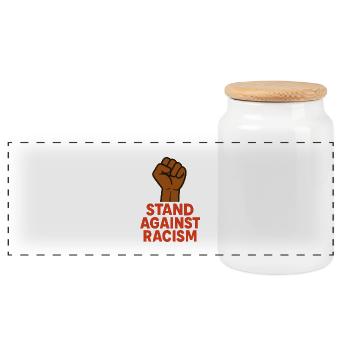 Empowering Fist with Anti-Racism Message - Panoramic Cookie Jar with Wooden Lid - white - Front