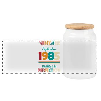 Anniversaire 40 ans - Vintage - Septembre 1985 - Boîte à biscuits avec couvercle en bois - blanc - Devant