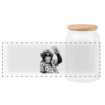 Summer Vibes - Affe mit Hawai Hemd und Sonnenbrill - Panorama Keksdose mit Holzdeckel - Weiß - Vorne