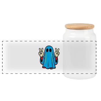 Imprimé fantôme ludique avec signe de paix - Boîte à biscuits avec couvercle en bois - blanc - Devant