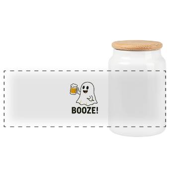 Motif fantôme d’Halloween ludique avec verre à bière - Boîte à biscuits avec couvercle en bois - blanc - Devant