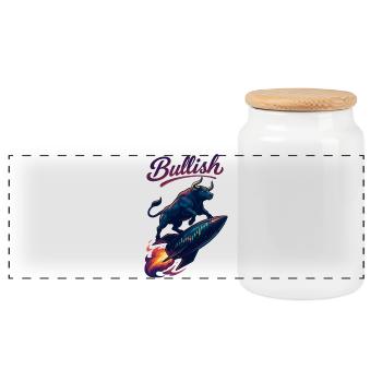 Stock Bull Bull Chart Profit Rocket Gift - Panoramic Cookie Jar with Wooden Lid - white - Front