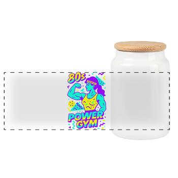 Années 80 Power Gym / Femme forte - Boîte à biscuits avec couvercle en bois - blanc - Devant