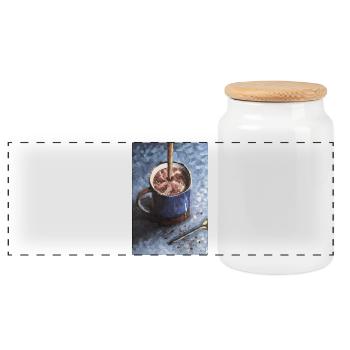 Coffee Choco Mug with Swirling Cocoa Art - Panoramic Cookie Jar with Wooden Lid - white - Front