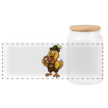 Poulet dans le Lederhosen - Boîte à biscuits avec couvercle en bois - blanc - Devant