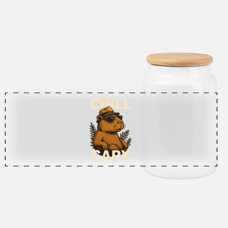 Chill Capybara Style - Boîte à biscuits avec couvercle en bois - blanc