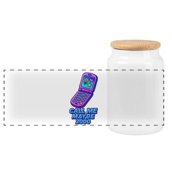 Retro Flip Phone with Heart and Star - Panoramic Cookie Jar with Wooden Lid - white - Front
