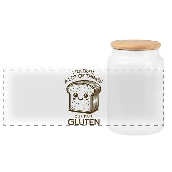 I Tolerate A Lot Of Things But Not Gluten - Panoramic Cookie Jar with Wooden Lid - white - Front