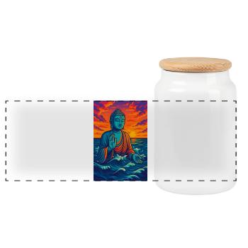 Serene Buddha by Sunset - Panoramic Cookie Jar with Wooden Lid - white - Front