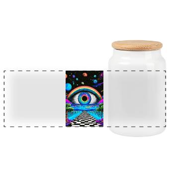 Psychedelische Reise ins All - Panorama Keksdose mit Holzdeckel - Weiß - Vorne