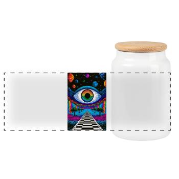 Psychedelic Cosmic Eye on Astral Path - Panoramic Cookie Jar with Wooden Lid - white - Front