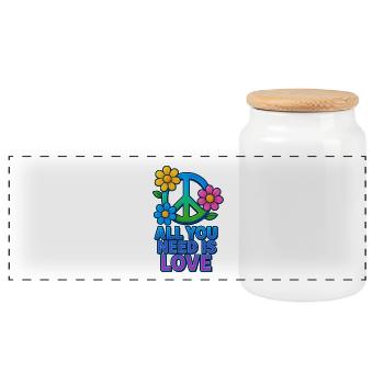 Peaceful Love Floral Peace Sign Design - Panoramic Cookie Jar with Wooden Lid - white - Front