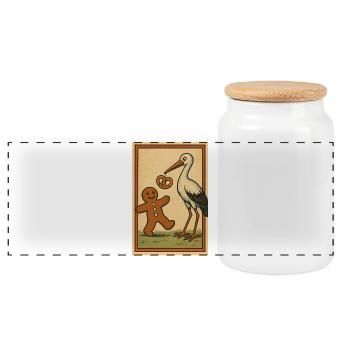 Cigogne et Biscuit et pain épice Mannele Fable - Boîte à biscuits avec couvercle en bois - blanc - Devant