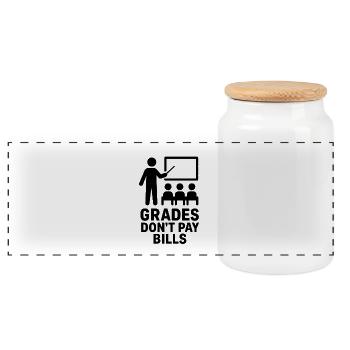 Minimalist Graphic Grades Dont Pay Bills Quote - Panoramic Cookie Jar with Wooden Lid - white - Front