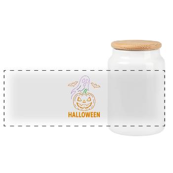 Creepy Cute Halloween Design | Geist und Kürbis - Panorama Keksdose mit Holzdeckel - Weiß - Vorne