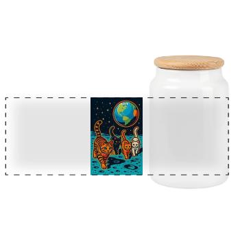 Cosmic Cats Lunar Adventure, Katzen auf dem Mond - Panorama Keksdose mit Holzdeckel - Weiß - Vorne