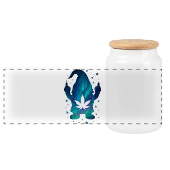 Galactic dwarf with cannabis motif - Panoramic Cookie Jar with Wooden Lid - white - Front