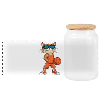 Cool Cat Basketball Player - Panoramic Cookie Jar with Wooden Lid - white - Front