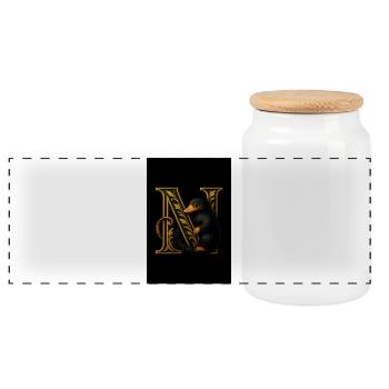N – Magisches Ornament mit Maulwurf - Panorama Keksdose mit Holzdeckel - Weiß - Vorne